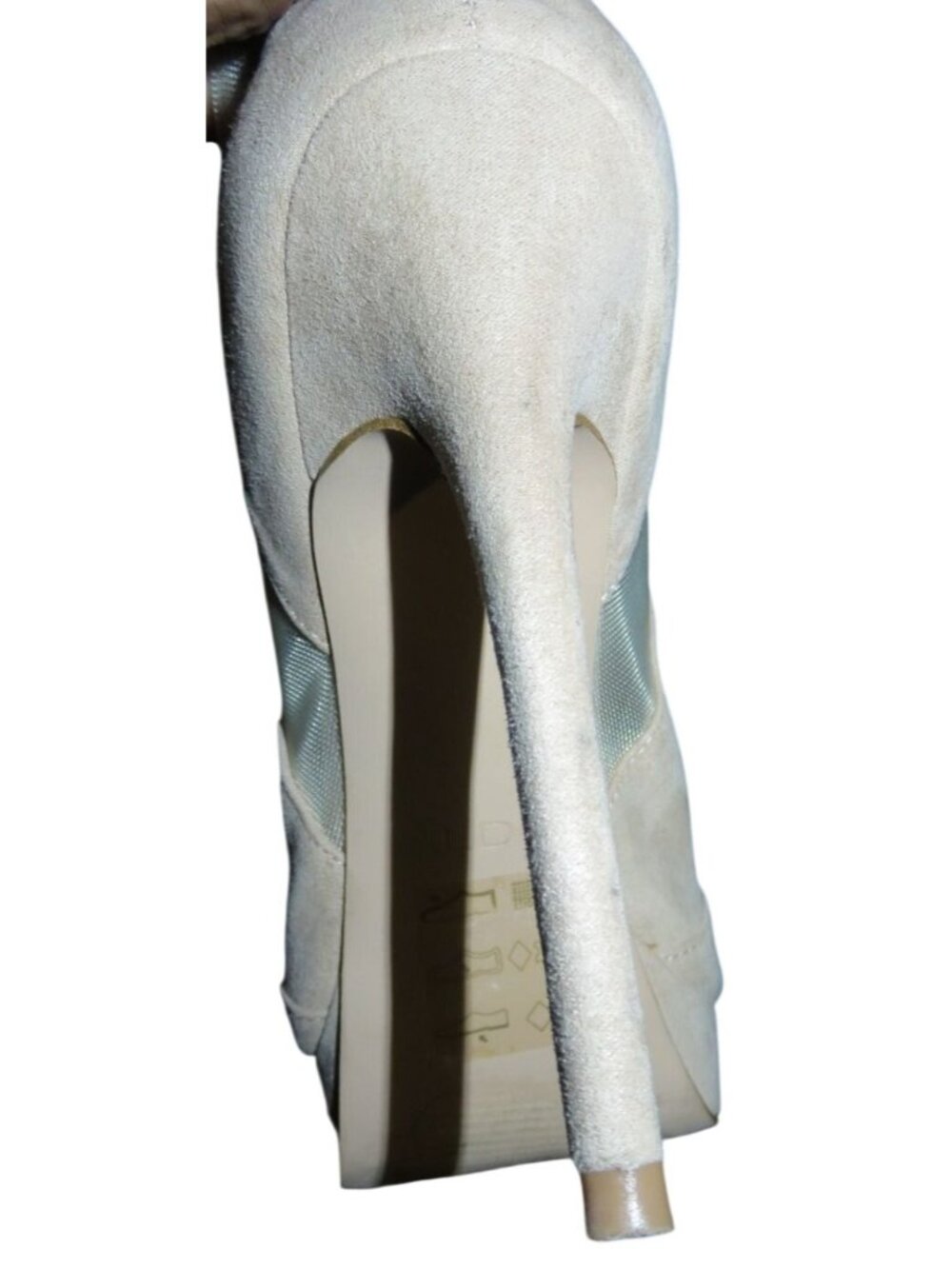 Aldo Jaina Peep Toe Mesh Vegan Suede Leather stiletto booties size 8 in Cream - Picture 7 of 9